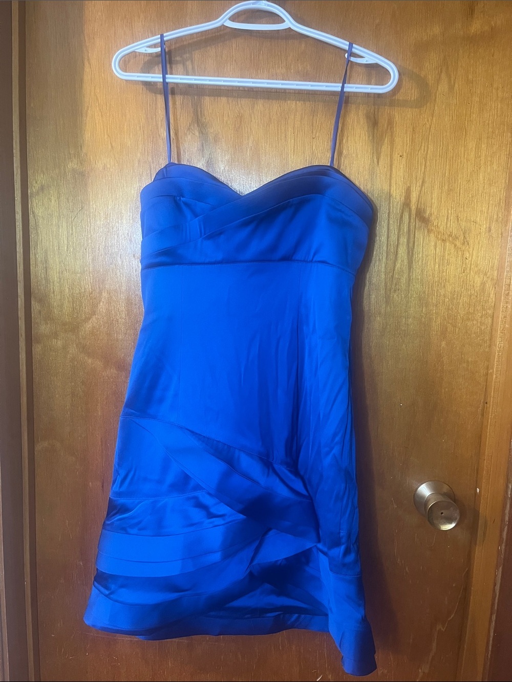Woman’s BCBGMaxAzria Electric Blue Satin Midi Dress 10